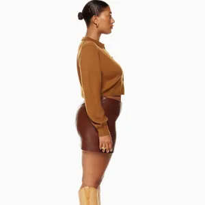 Aritzia Wilfred Nextdoor Cropped Polo Knit Cardigan Rich Chestnut New Size XS thumbnail 2