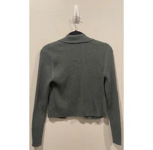 Aerie Ribbed Button Down Green Cardigan thumbnail 3