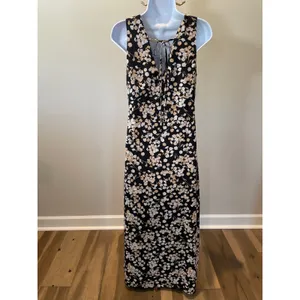 Mittoshop Women Maxi Dress Floral Design Size S Black Tan and White thumbnail 3