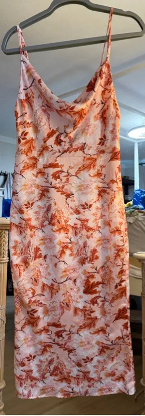 NEW Satin Floral Cowl Neck Midi Slip Dress S thumbnail 1