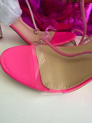 KAYLEEN By Los Angeles Hot Pink Rhinestone Block Heel Sandals - Style Talla thumbnail 3
