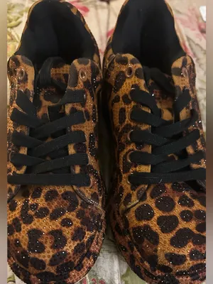 AZALEA WANG Keoni Leopard Rhinestone Platform Sneakers Orange Size 8 thumbnail 1