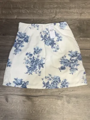 NWT American Eagle Blue Floral Cotton Linen Mini Skirt XXS thumbnail 3