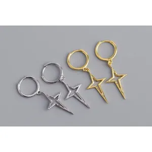 NEW Gold Star Dangle Hoop Earrings | Yellow Gold Over‎ 925 Sterling Silver thumbnail 9