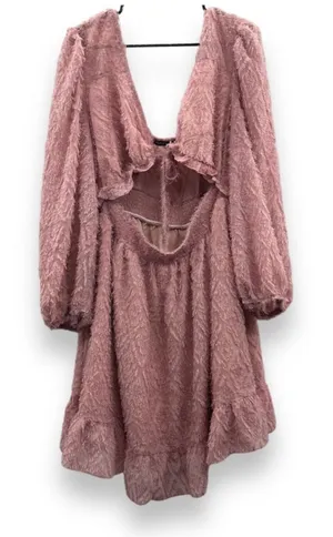 SHEIN Pink Feather Fringe Tie Open Front Long Sleeve Mini Dress Size 4XL‎ thumbnail 1