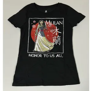 Black Red ‘Mulan: Honor To Us All’ Movie Graphic Short Sleeve T-Shirt Top Blouse Tee Size S 🌹✨ thumbnail 1