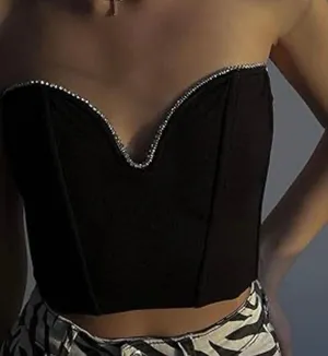 ZARA Black Embellished Bustier Corset Crop Top Bloggers Favorite Size Large‎ thumbnail 1