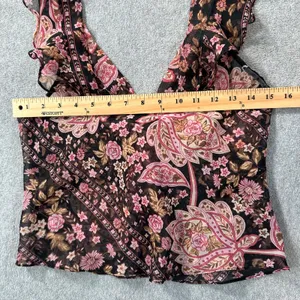 Vintage Intimately Flora Sheer Camisole Lingerie Top Size Medium Black Floral thumbnail 7