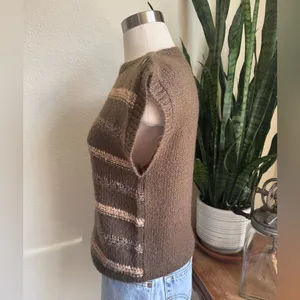 Vintage Joyce Taiwan‎ Knit Sweater Vest Brown Striped Button Shoulder M thumbnail 4