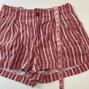 American Eagle Size 10 Red White Striped Linen Blend High Rise Shorts thumbnail 6