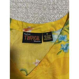 Indian Tropical Fashion Yellow Floral Beaded Sequin Rayon Sundress V-Neck M thumbnail 7