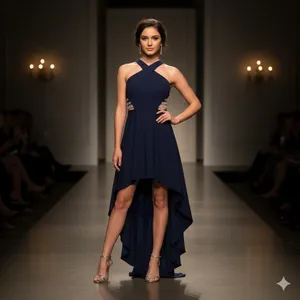 Speechless Navy Blue Halter‎ High Low Rhinestone Side Cutout Formal Dress Size 0 thumbnail 12