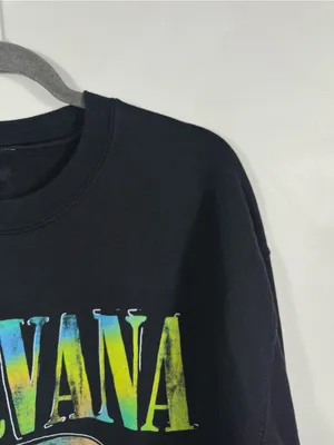Nirvana‎ Smiley Face Graphic Crewneck Sweatshirt Black Tie Dye Logo Size Large thumbnail 5