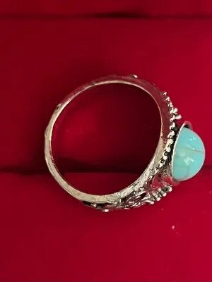 Boho/Vintage Design Stainless Steel Silver Faux Turquoise Ring Size 7 NWT thumbnail 3
