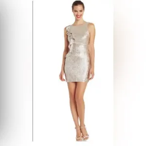 Hailey Logan Cocktail Dress‎ Gold Metallic Ruffle Party Women XS thumbnail 2
