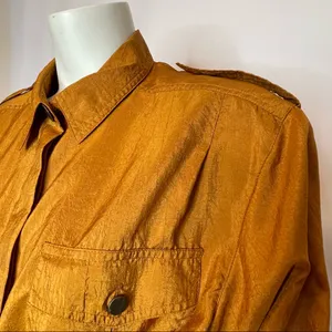 Vintage Copper‎ Blouse Epaulets Button-Up Crinkly Fabric Front Pockets Shirt Top thumbnail 8