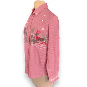 Vintage Karen Scott Red Gingham Christmas Shirt Snowman Reindeer Large Cabincore thumbnail 4