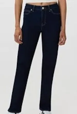 Quince straight dark wash jeans 29 stretch classic 29" inseam mid rise thumbnail 1