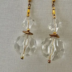 Gold tone clear beaded statement earrings thumbnail 2