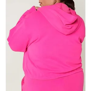 PINK Victorias Secret Cinched Crop Hoodie‎ & Sweatpants Atomic Pink Set L/XL thumbnail 8