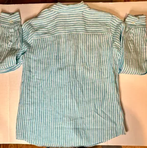 Talbots striped collared baby blue and white button up blouse, Small thumbnail 8