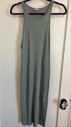 Midi ribbed tank dress Green Size L thumbnail 4