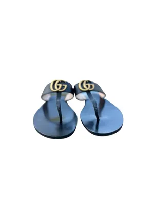 Gucci Marmont GG Thong Sandals EU 37 US 7 Black Leather Flat Flip Flop Slides thumbnail 3