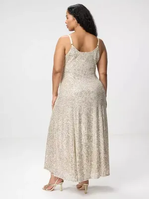 Torrid V-Neck Sequin Slip Maxi Dress in Champagne Gold Party Festive Size 3X NWT thumbnail 2