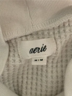 Aerie Waffle Knit Long Sleeve Mock Neck in White/Cream thumbnail 4