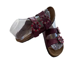 Tatami Women Leather Whimsy Sandals 39 Plum Rhinestone Buckle Slide Birkenstock thumbnail 2