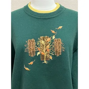 Pleasant Shade Vintage Green Embellished Fall Leaves Crewneck Sweater Size Large thumbnail 14