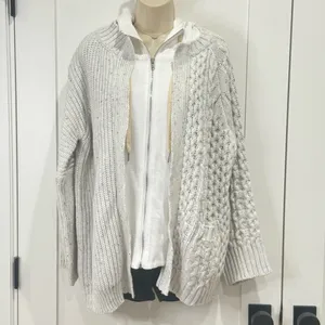 POL Cable Knit Sweater Zip Cardigan Small Oversized Layered Gray Coastal Boho thumbnail 2