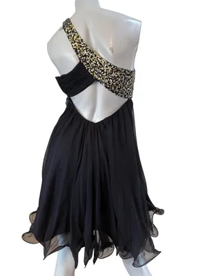 JOVANI Vintage 100% Silk Sequin One Shoulder Cocktail Mini Dress Sz 2/4 thumbnail 7