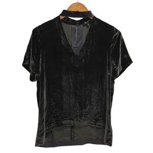 Madewell Velvet Choker V Neck Short Sleeve‎ Top Women Size S Black thumbnail 3