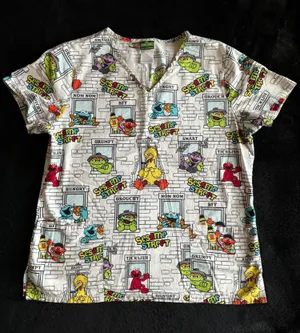 Sesame Street Character Panel Scrub Top - White Multicolor Medium Medical thumbnail 1