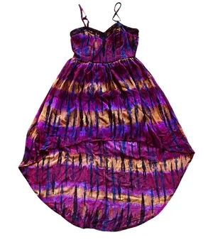 Mimi Chica Purple Abstract Ethereal Tie Dye High Low Dress | S thumbnail 1