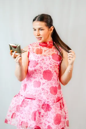 Pink Floral High Neck Mini Dress thumbnail 1