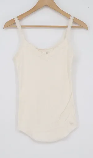 Abercrombie & Fitch Cream Lace Trim Ribbed Camisole Top Small Off-White V-Neck thumbnail 1