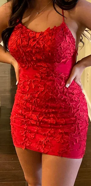 Sherri Hill Red Lace Dress thumbnail 1