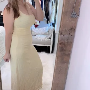 UP FRONT Vintage yellow maxi dress size medium has two Mari’s on bottom near hem thumbnail 2