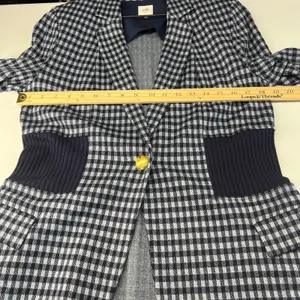 Cabi Checkup Blazer Jacket Womens Medium Navy‎ Blue Gingham Check Stretch Formal thumbnail 11