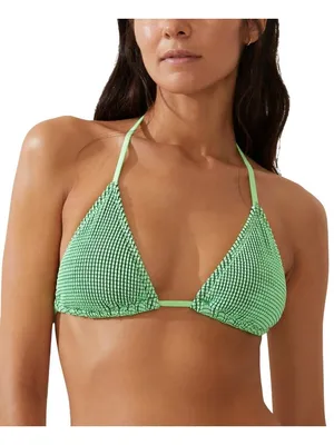 NWT Cotton On Womens String Triangle Bikini Top Intense Lime / Black Crinkle XS thumbnail 1