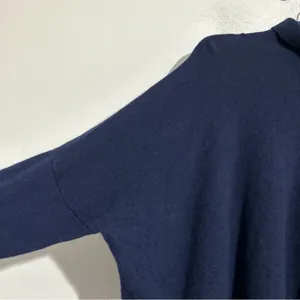 Aqua Cashmere Turtleneck Asymmetrical Sweater Navy M/L Minimal Timeless Classic thumbnail 3