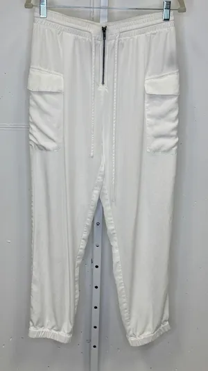 Mags & Pye White Cargo Jogger Pants Women's Medium Elastic Waist Zipper Detail‎ thumbnail 1