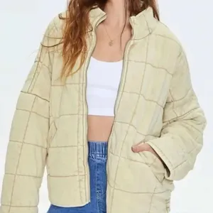 Forever 21 Womens Yellow Quilted Puffer Jacket Full Zip Mock Neck Small Boxy Fit thumbnail 1