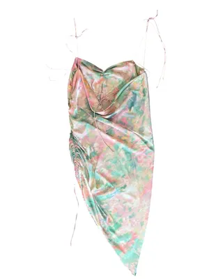 For Love & Lemons Women’s Call Me Tie Dye Silky Ruched Midi Slip Dress Size L thumbnail 6