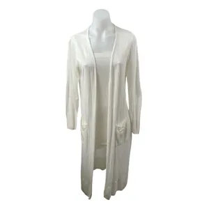 Rachel Zoe Womens White Linen Long Sleeve Longline Duster Cardigan Sweater Top M thumbnail 2