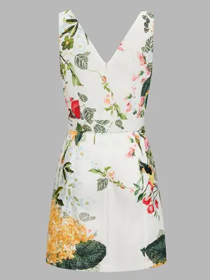 Commense Floral Linen Look Mini Dress with Belt Gold Buttons Size Small NWT thumbnail 2