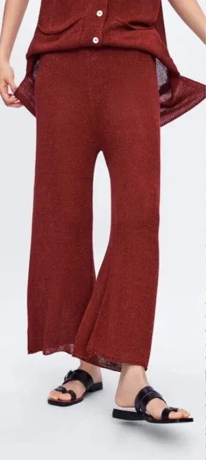 Zara‎ Knit Culottes in Red Rust Wide Leg High Waist thumbnail 1