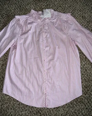 NWT LC‎ Lauren Conrad purple/white stripped 3/4 sleeve blouse size medium thumbnail 1